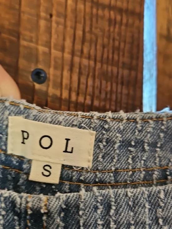 387 POL Denim Ruffled Hem Overalls with Patchwork Trim - Picture 2 of 12